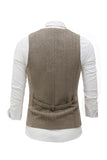 Khaki Solid Single Breasted Shawl Lapel Men's Suit Vest