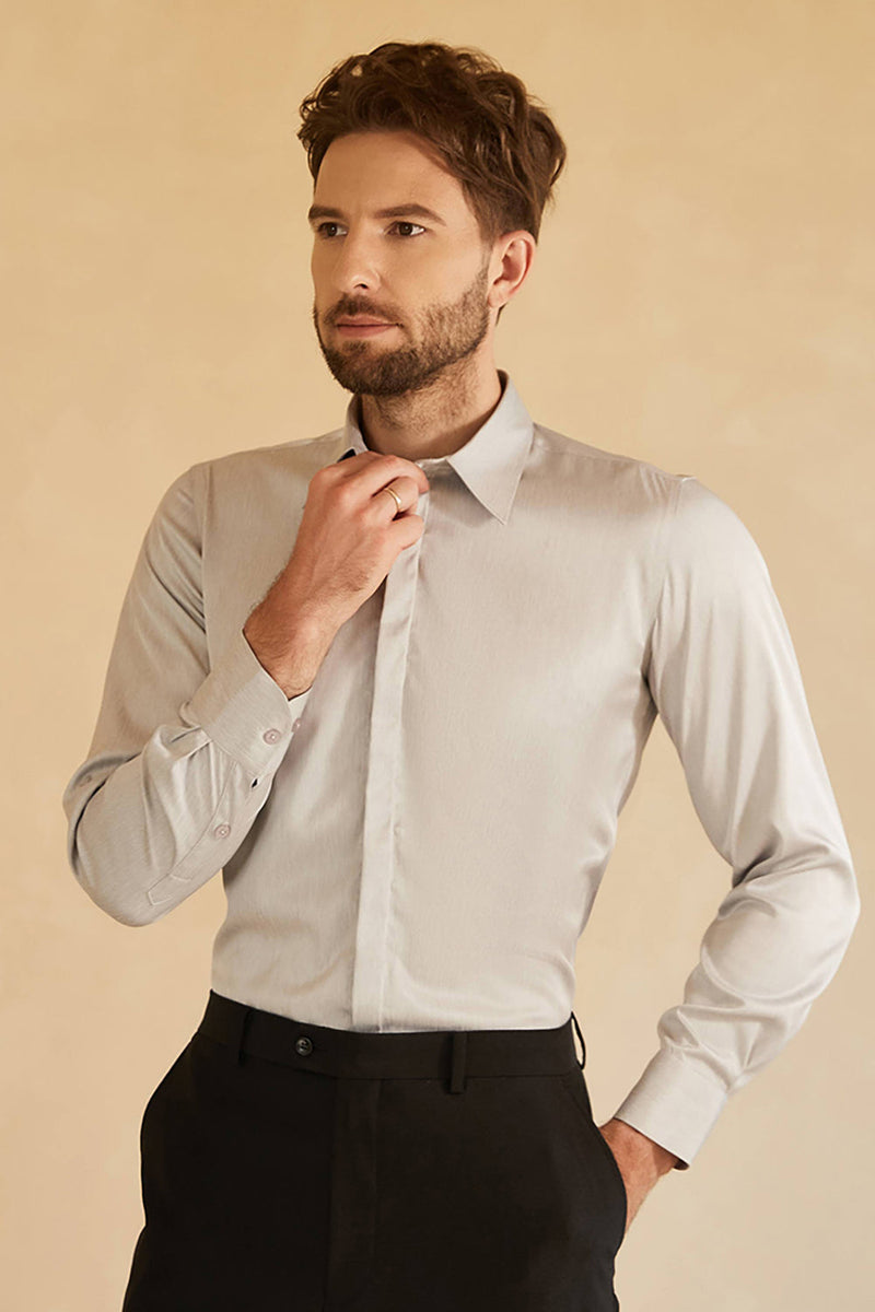 Load image into Gallery viewer, Long Sleeves Grey Men&#39;s Suit Shirt