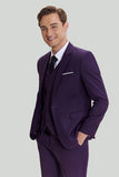 Purple Notched Lapel 3 Piece One Button Men's Suits