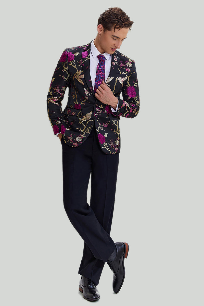 Load image into Gallery viewer, Black Jacquard Satin Notched Lapel Prom Blazer
