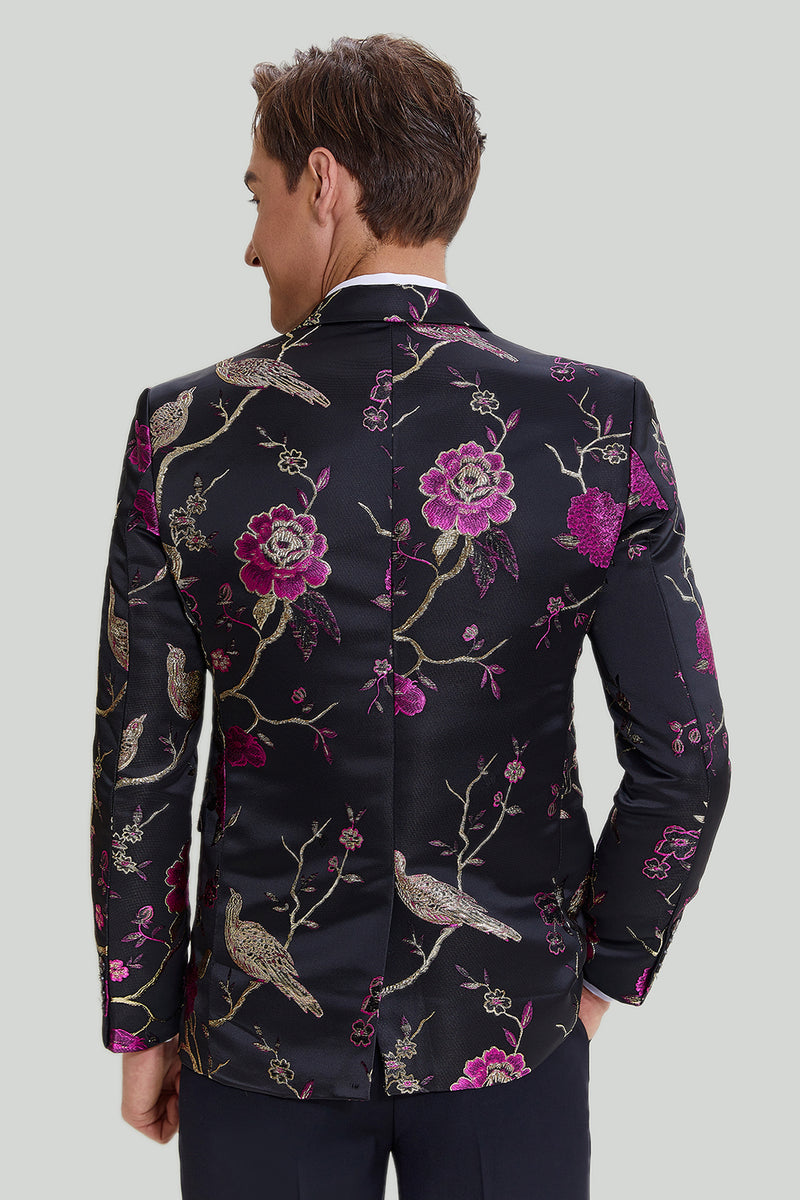 Load image into Gallery viewer, Black Jacquard Satin Notched Lapel Prom Blazer
