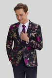 Black Jacquard Satin Notched Lapel Prom Blazer