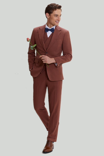 Tan Notched Lapel 3 Piece Single Breasted Formal Suits