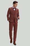 Tan Notched Lapel 3 Piece Single Breasted Formal Suits