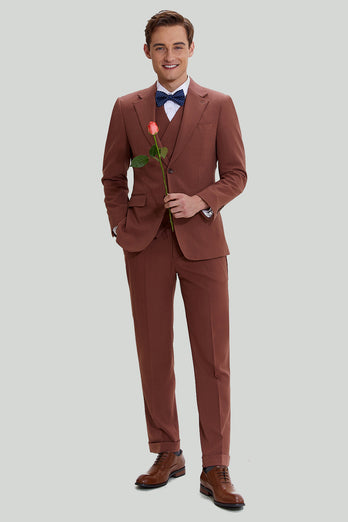 Tan Notched Lapel 3 Piece Single Breasted Formal Suits