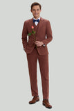 Tan Notched Lapel 3 Piece Single Breasted Formal Suits