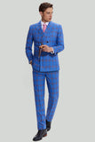 Blue Plaid Men's 3 Piece Tuxedo Suits