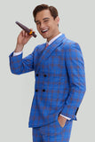 Blue Plaid Men's 3 Piece Tuxedo Suits