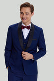 Men's Navy 3-piece One Button Slim Fit Formal Suits