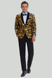 Gold Men's Blazer Slim Fit Solid One Button Business Suit Jacket