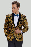 Gold Men's Blazer Slim Fit Solid One Button Business Suit Jacket