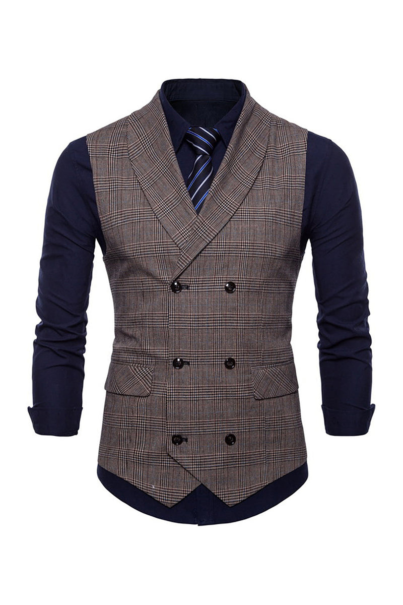 Load image into Gallery viewer, Grey Plaid Men&#39;s Vests with Shirts Accessories Set