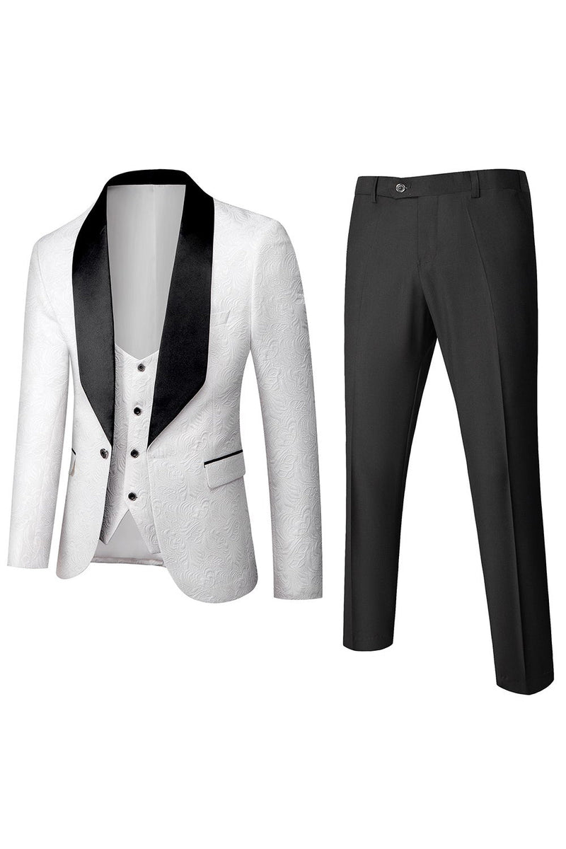 Load image into Gallery viewer, White Jacquard Men&#39;s 3 Pieces Prom Suits