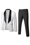 White Jacquard Men's 3 Pieces Prom Suits