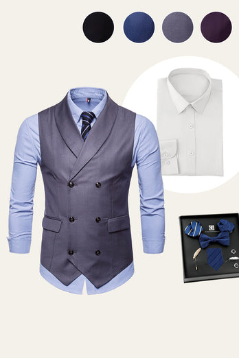 Black Single Breasted Shawl Lapel Men Vest with Shirts Accessories Set