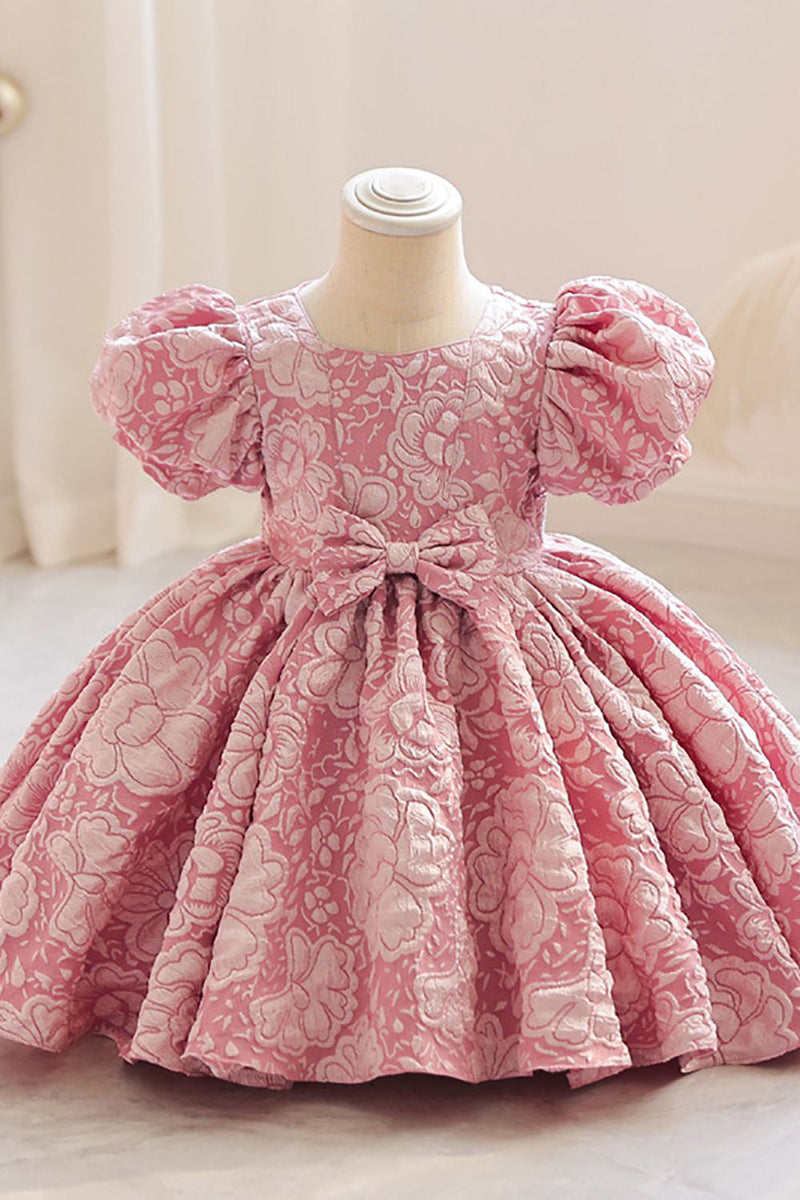 Load image into Gallery viewer, Champagne Puff Sleeves Flower Girl Dress