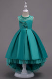 High Low Blue Flower Girl Dress with Beading