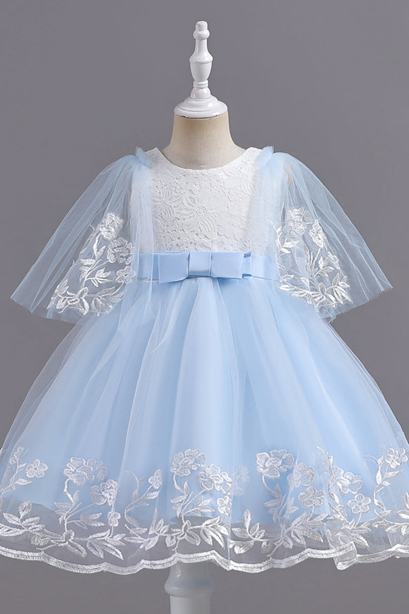 Load image into Gallery viewer, Tulle Light Blue Flower Girl Dress with Appliques