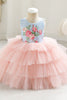 Load image into Gallery viewer, Tiered Flower Printed Pink Flower Girl Dress with Bowknot