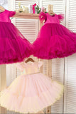 Tulle Cap Sleeves Fuchsia Flower Girl Dress