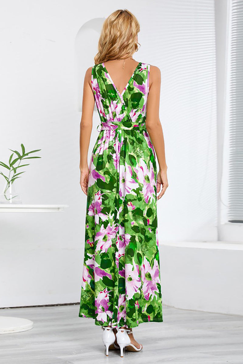 Load image into Gallery viewer, V Neck Flower Printed Summer Dress with Silt