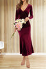 Load image into Gallery viewer, V-Neck Burgundy Velvet Dress with Long Sleeves