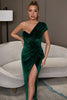 Load image into Gallery viewer, One Shoulder Burgundy Velvet Party Dress with Slit