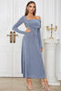 Load image into Gallery viewer, Dusty Blue Velvet Semi Formal Dress with Sleeves