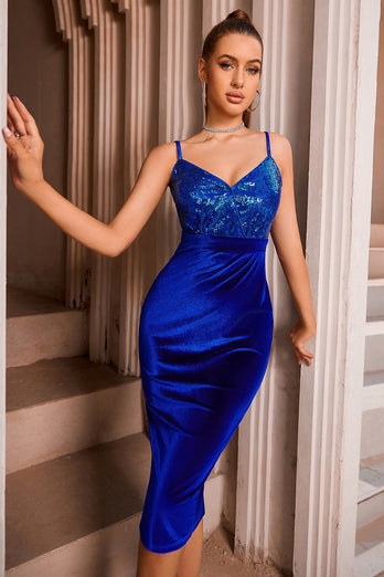 Sparkly Royal Blue Velvet Bodycon Dress