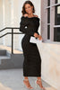 Load image into Gallery viewer, Off The Shoulder Black Semi Formal Dress with Beading