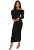 Load image into Gallery viewer, Off The Shoulder Black Semi Formal Dress with Beading