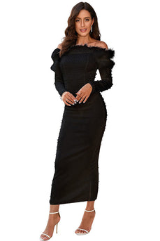 Off The Shoulder Black Semi Formal Dress with Beading