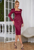Load image into Gallery viewer, Long Sleeves Burgundy Semi Formal Dress