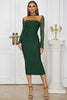 Load image into Gallery viewer, Dark Green Semi Formal Dress with Sleeves