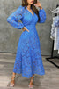 Load image into Gallery viewer, Long Sleeves Blue Lace Party Dress with Button