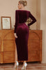 Load image into Gallery viewer, Long Sleeves Burgundy Velvet Party Dress with Slit