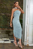 Load image into Gallery viewer, Strapless Light Blue Velvet Party Dress with Ruffles