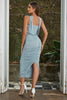 Load image into Gallery viewer, Strapless Light Blue Velvet Party Dress with Ruffles