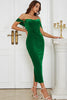 Load image into Gallery viewer, Off The Shoulder Green Velvet Corset Dress