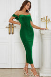 Off The Shoulder Green Velvet Corset Dress