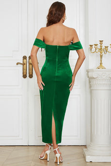 Off The Shoulder Green Velvet Corset Dress