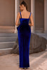 Load image into Gallery viewer, Spaghetti Straps Royal Blue Velvet Semi Formal Dress with Slit