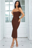 Coffee Spaghetti Straps Bodycon Cocktail Dress