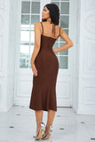 Coffee Spaghetti Straps Bodycon Cocktail Dress