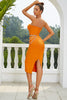 Load image into Gallery viewer, Orange Corset Cut Out Bodycon Cocktail Dress