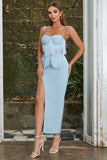 Light Blue Spaghetti Straps Formal Party Dress with Fringes