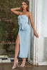 Load image into Gallery viewer, Light Blue Spaghetti Straps Formal Party Dress with Fringes