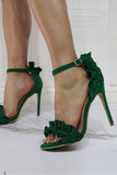 Dark Green Stiletto Flower High Heel Sandals