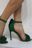 Dark Green Stiletto Flower High Heel Sandals