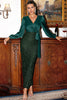 Load image into Gallery viewer, Dark Green Long Sleeves Sequins Mother of the Bride Dress with Slit